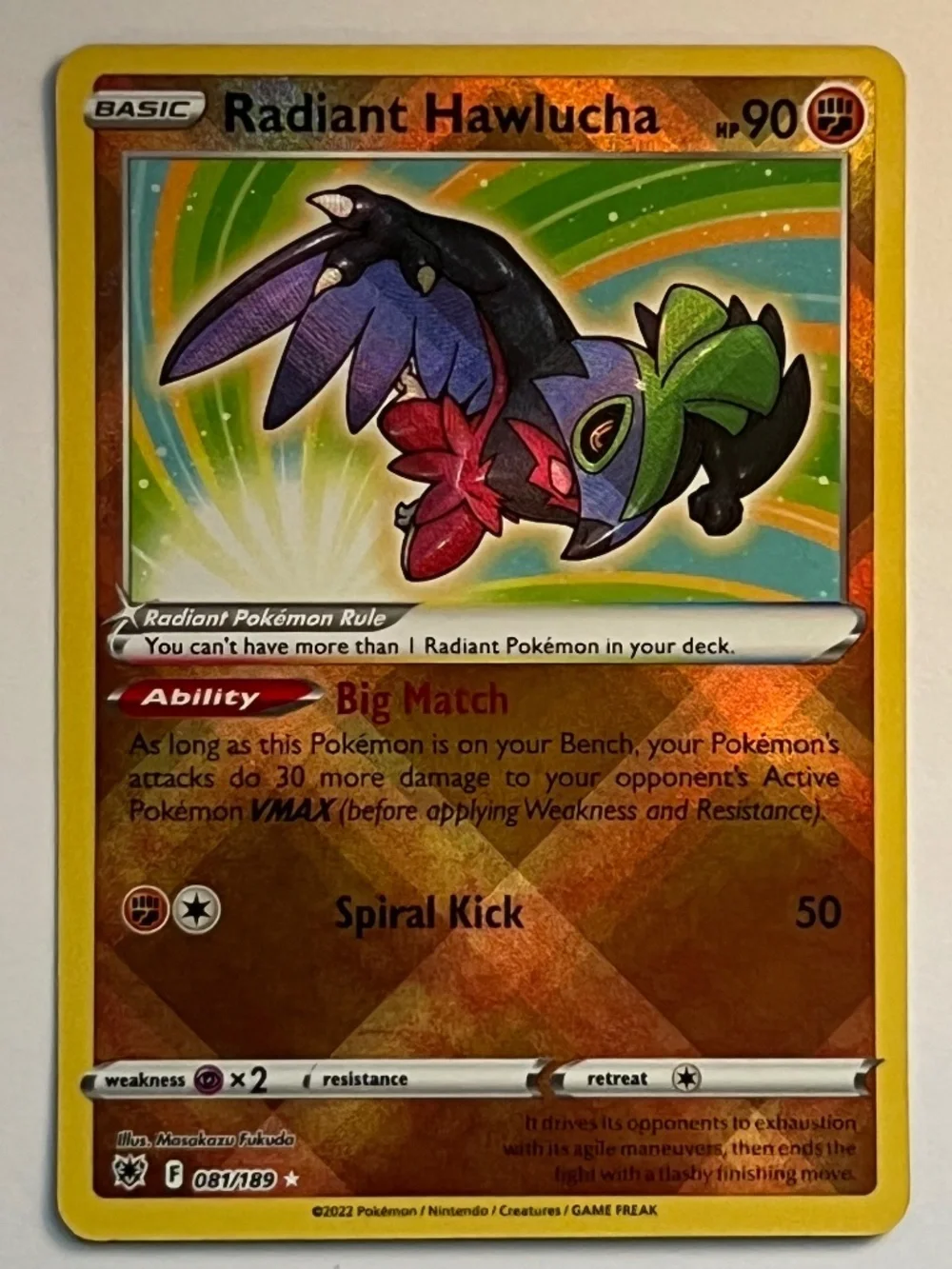 2 Pokemon Cards: Radiant Hawlucha & Radiant Hisuian Sneasler
